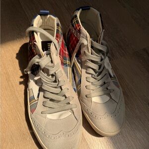 Brand new Golden Goose womans high-Top Plaid Sneakers in Red, Beige and Blue